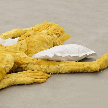 15. Bekhbaatar Enkhtur, Imagining for Real, 2023, exhibition view, Matèria, Roma. Untitled (detail), 2023, cera d_api, paglia, corda_straw, rop